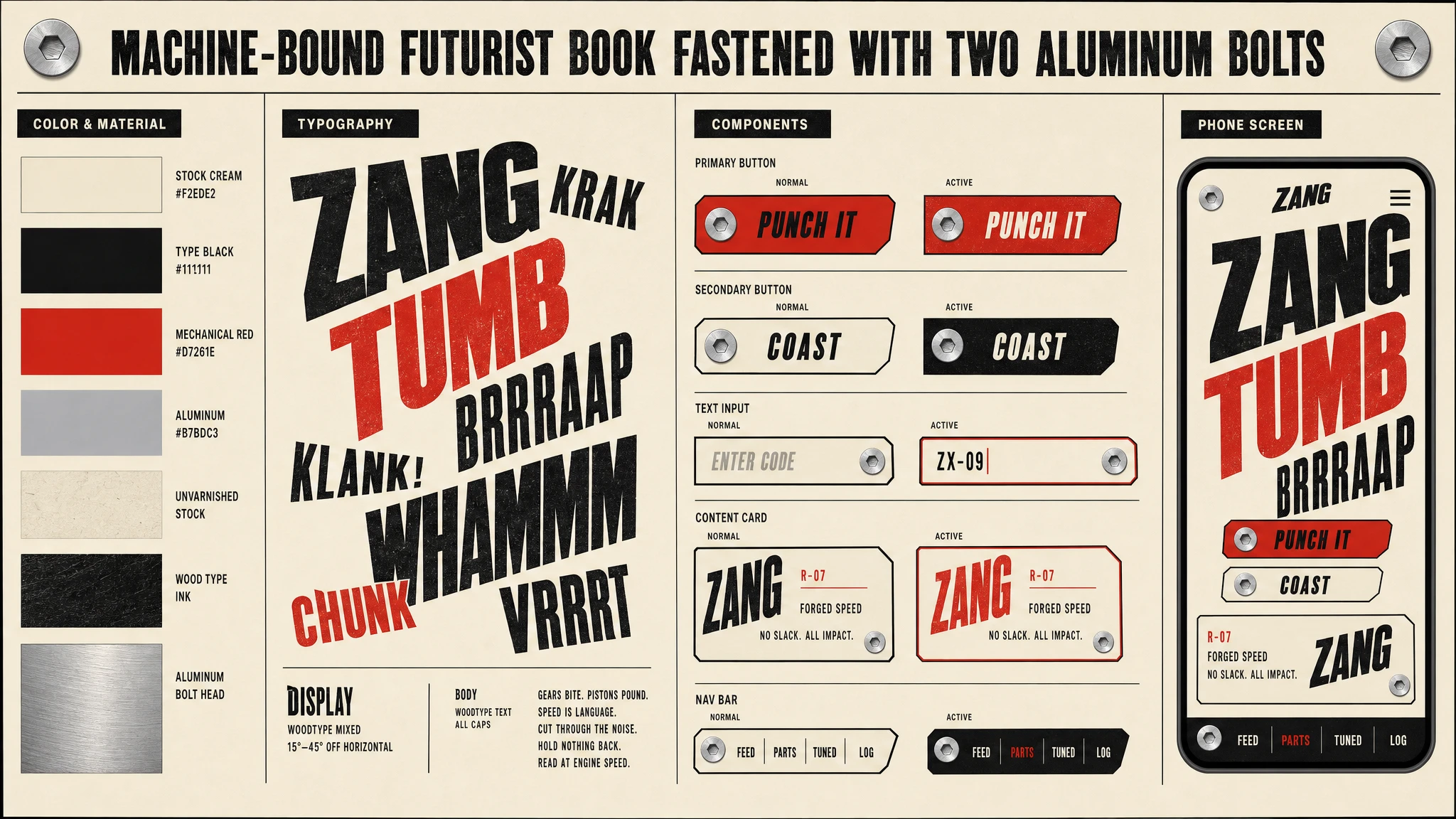 Futurist Bolted Book design system