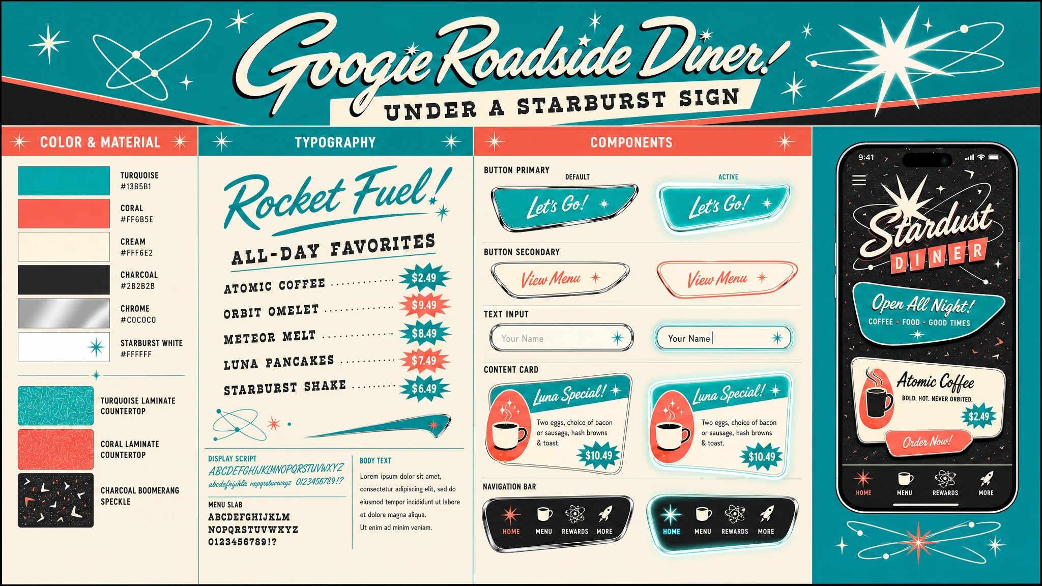 Googie Starburst Diner design system