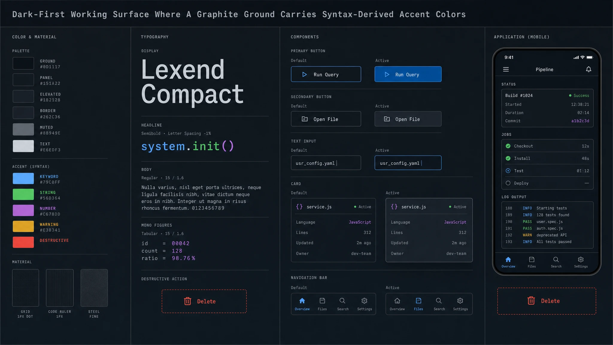 Dark First Developer Console design system