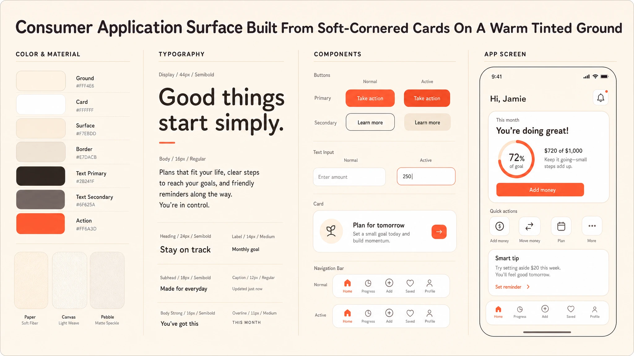 Warm Consumer App Surface design system