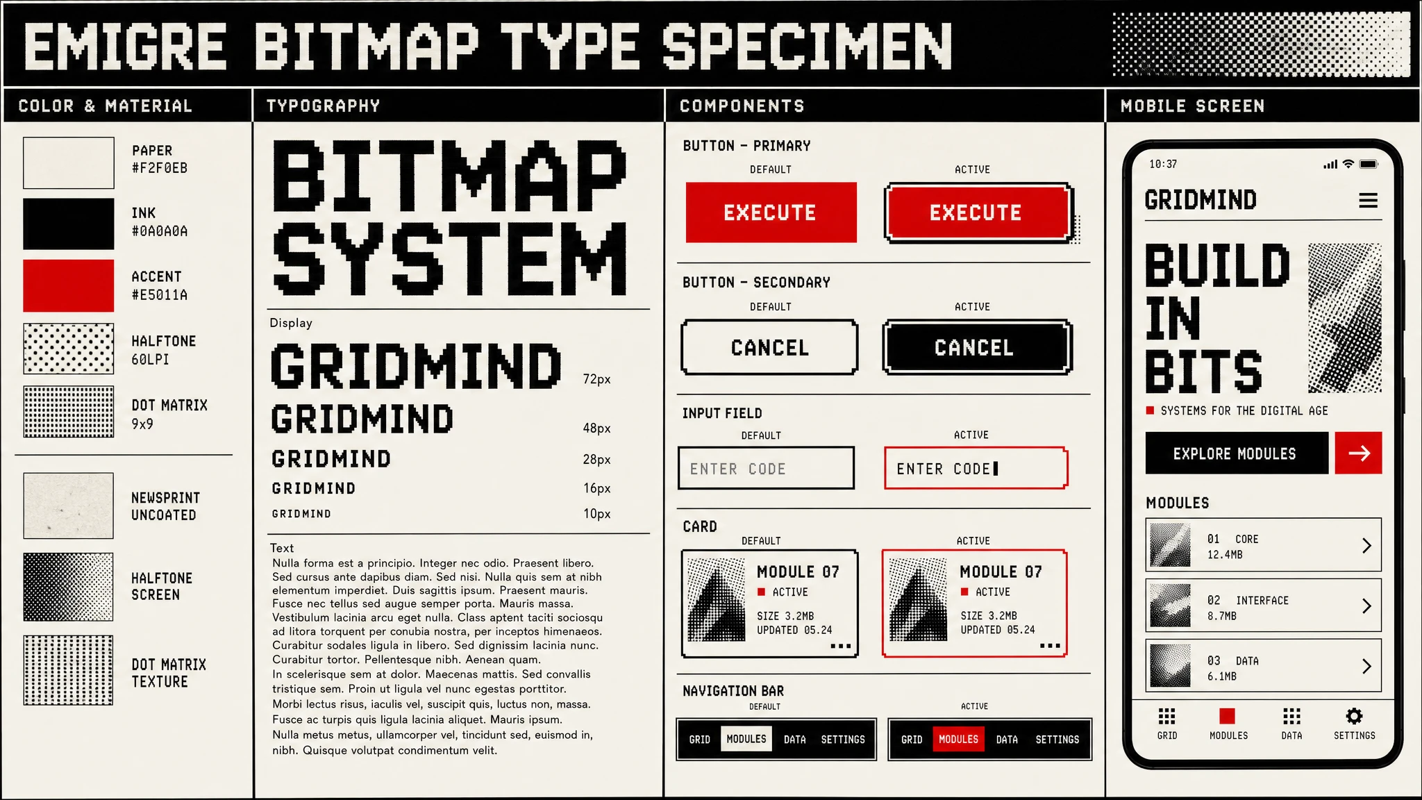 Emigre Bitmap Specimen design system