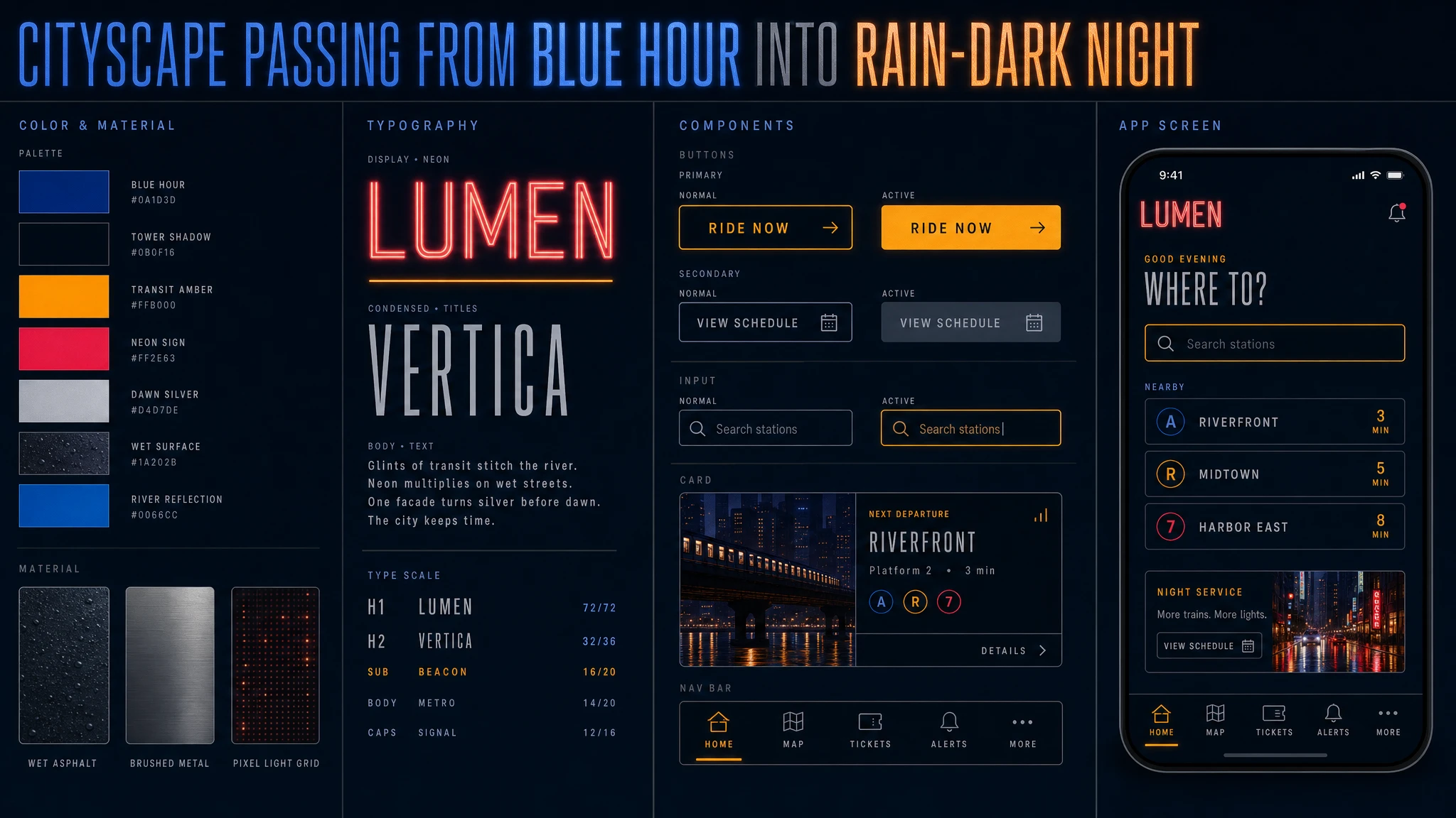 Rain Night Cityscape design system