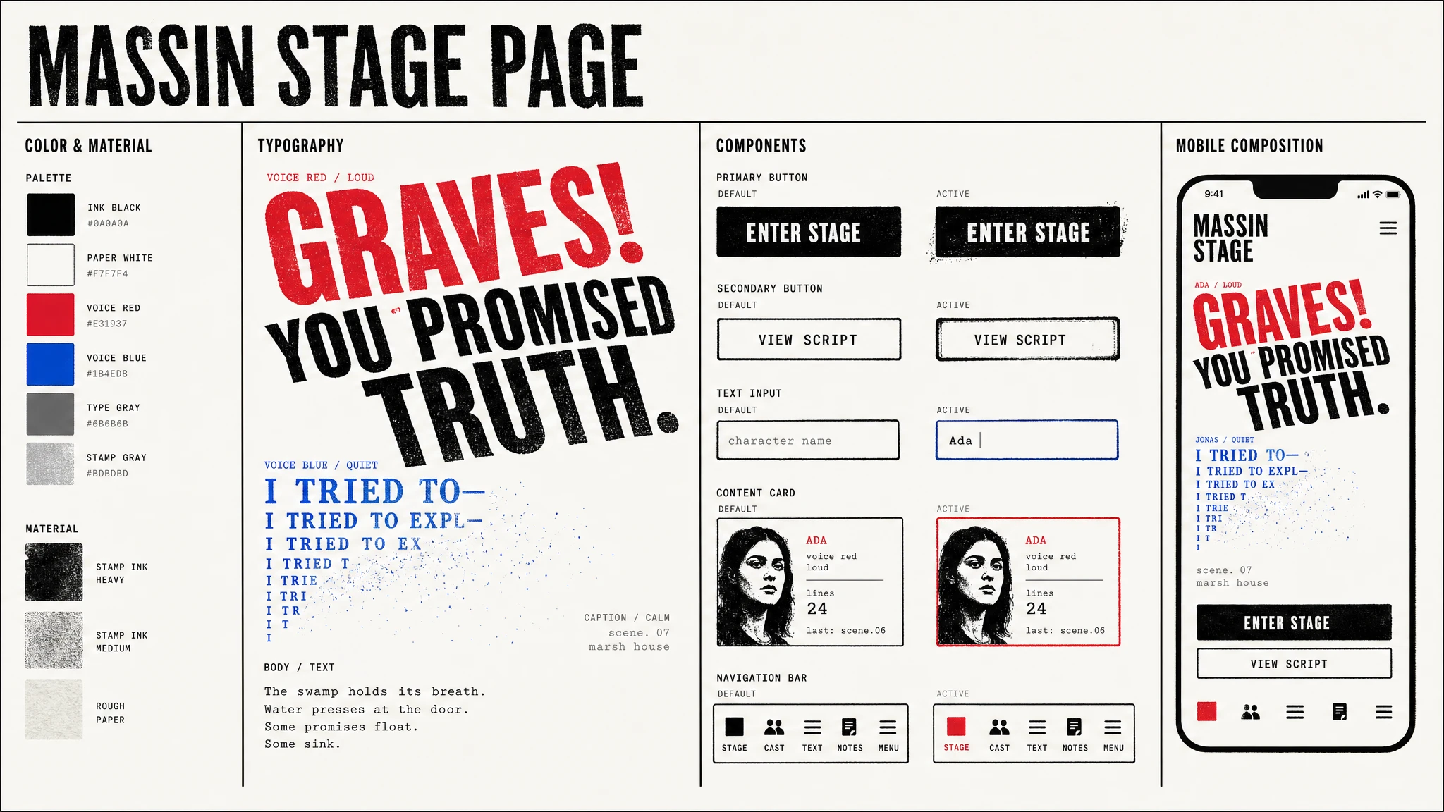 Massin Stage Page design system