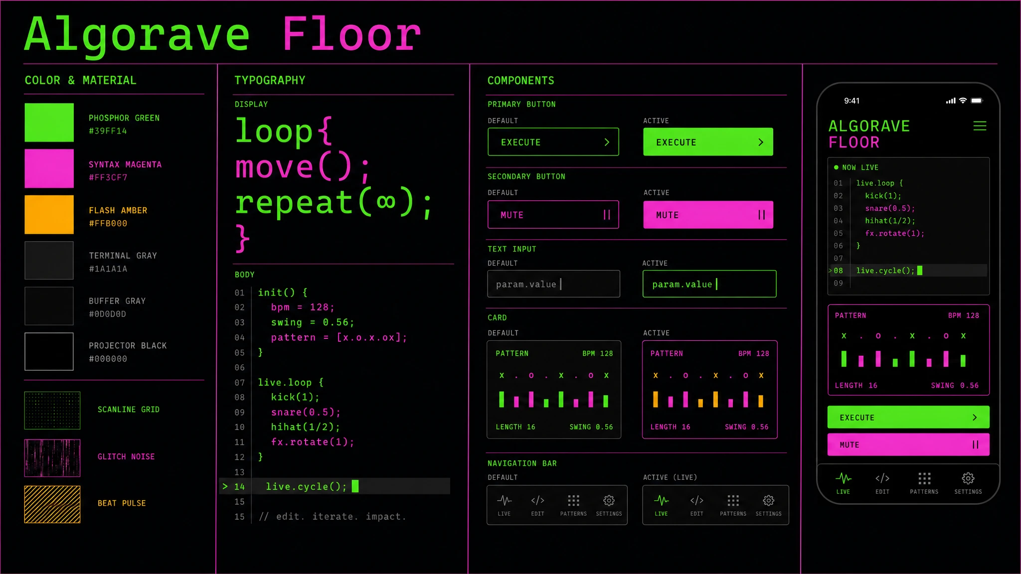 Algorave Source Floor design system