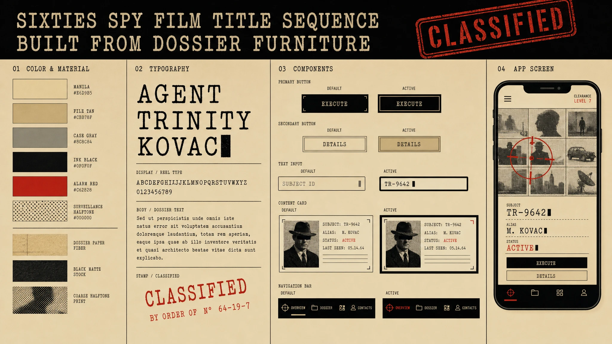 Spy Dossier Title Sequence design system