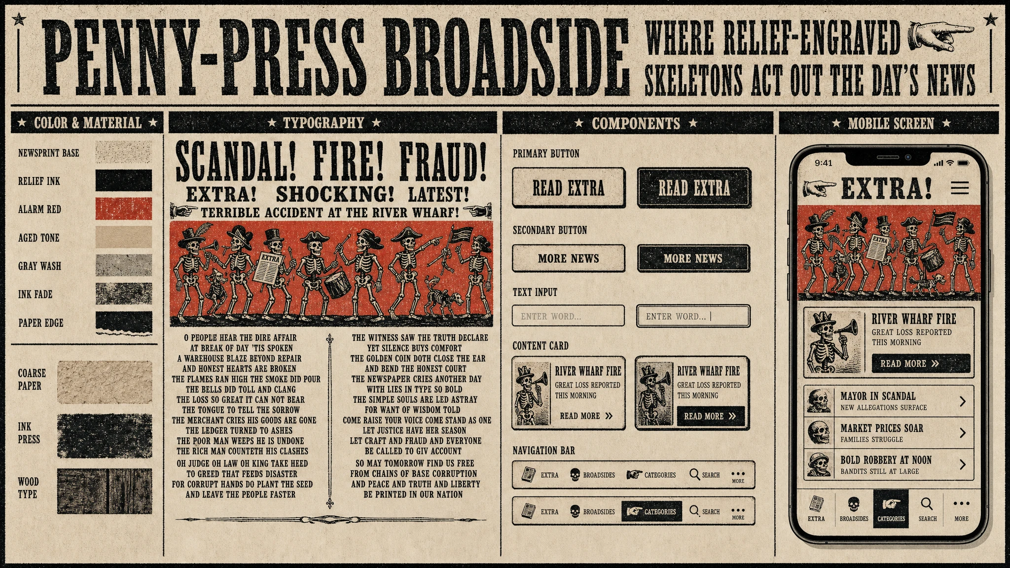 Posada Calavera Broadside design system