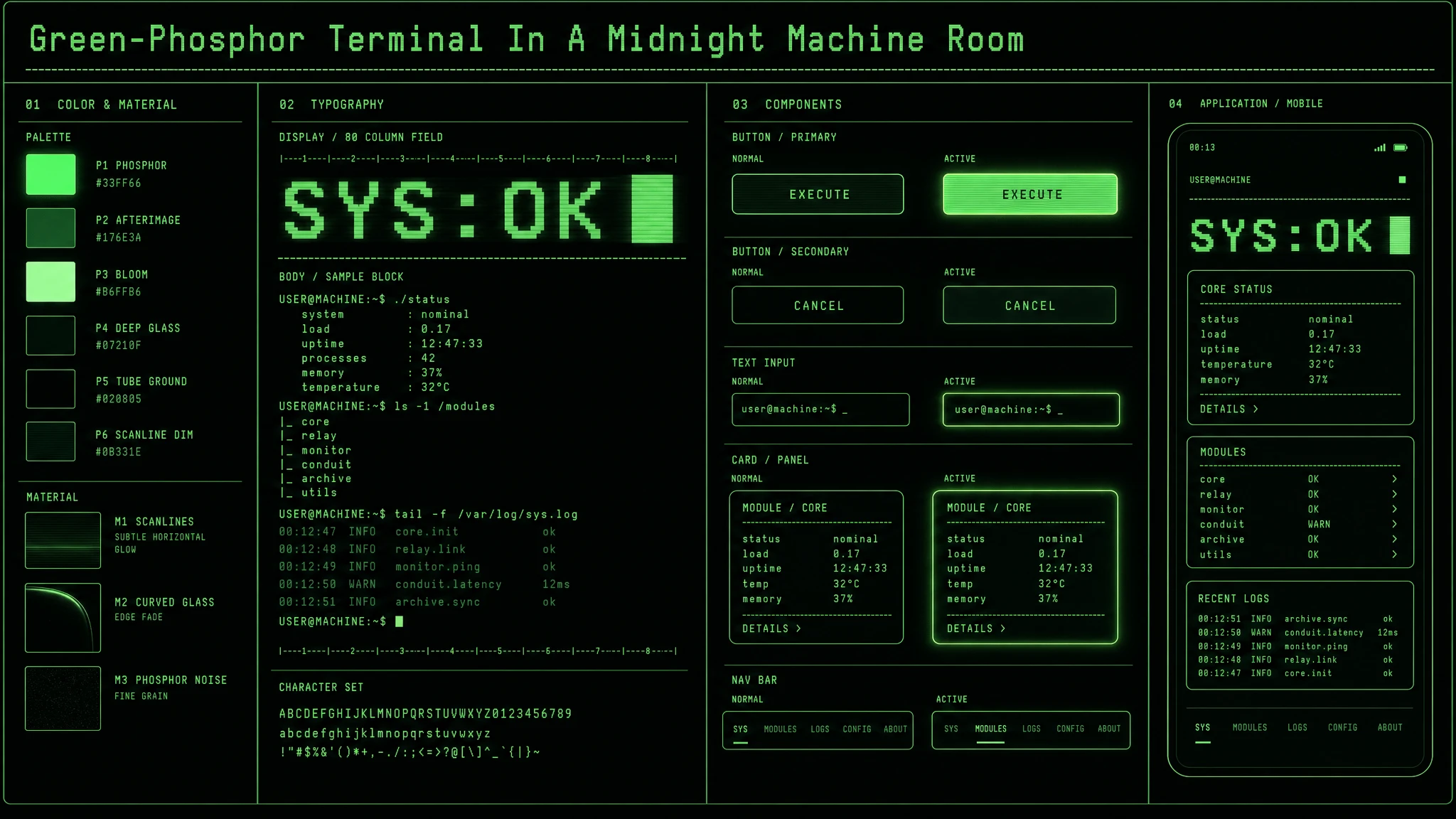 Phosphor Terminal Midnight design system
